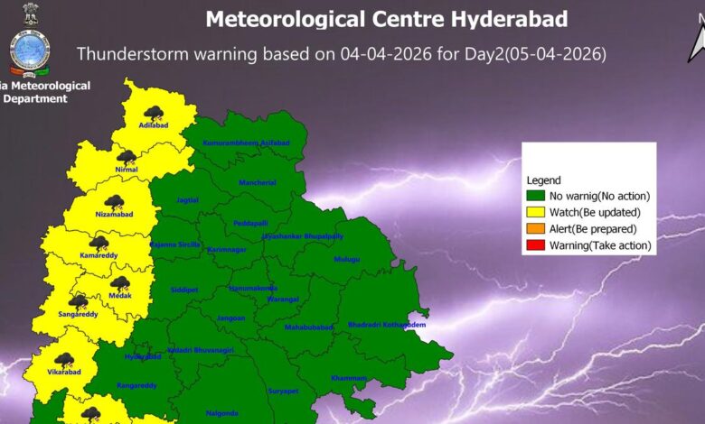 Thunderstorm forecast in nine Telangana districts on April 5